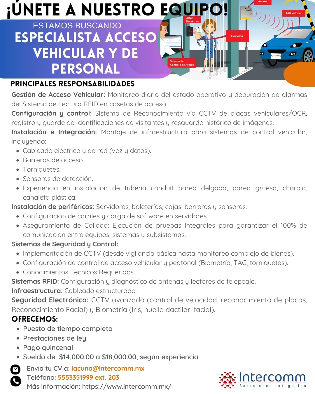 Flyer de la vacante Especialista en Acceso Vehicular y de Personal